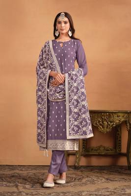 Voilet Embroidered Faux Georgette Semi_Stitched Semi_Stitched Party Wear Salwarsuit 3
