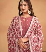 Salmon Embroidered Faux GeorgetteParty Wear Salwarsuit