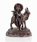 Antique White Metal Lord Krishna With Cow Idol Deepawali Special Gift 309