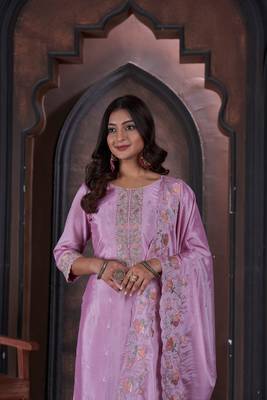 Pink Embroidered Cotton Semi_Stitched Semi_Stitched Party Wear Salwarsuit 2