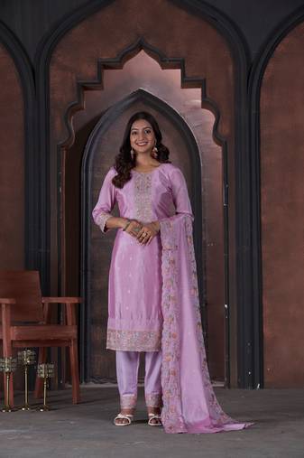 Pink Embroidered Cotton Semi_Stitched Semi_Stitched Party Wear Salwarsuit