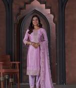 Pink Embroidered Cotton Semi_Stitched Semi_Stitched Party Wear Salwarsuit