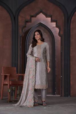 Grey Embroidered Cotton Semi_Stitched Semi_Stitched Party Wear Salwarsuit 1