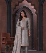 Grey Embroidered Cotton Semi_Stitched Semi_Stitched Party Wear Salwarsuit