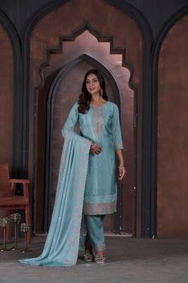 Sea Green Embroidered Cotton Semi_Stitched Semi_Stitched Party Wear Salwarsuit 1