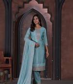 Sea Green Embroidered Cotton Semi_Stitched Semi_Stitched Party Wear Salwarsuit