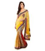   Yellow Embroidered Net Saree With Blouse