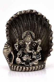 White Metal Antique Lord Ganesha On Naag Idol Diwali Special Gift 310