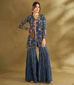Royal blue ikkat print sharara set