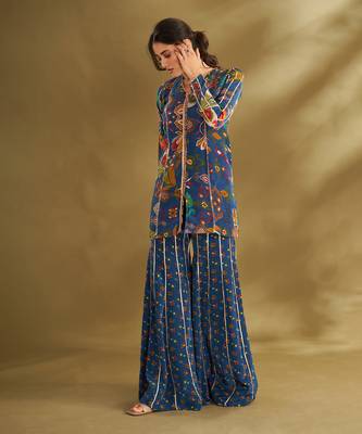 Royal blue ikkat print sharara set 2