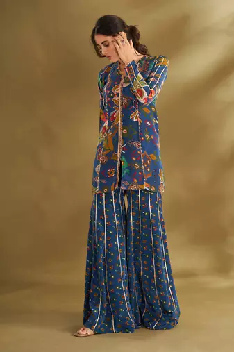 Royal blue ikkat print sharara set