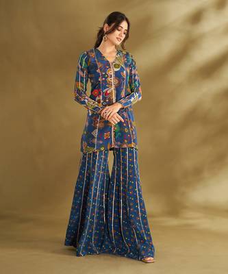 Royal blue ikkat print sharara set 3