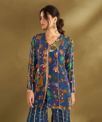 Royal blue ikkat print sharara set 4