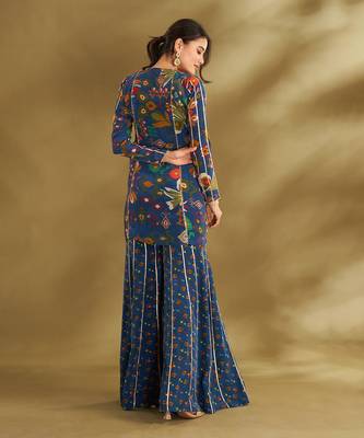 Royal blue ikkat print sharara set 5