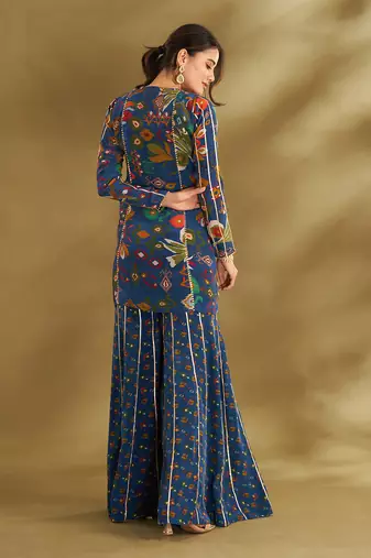 Royal blue ikkat print sharara set