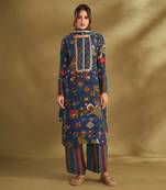 Blue viscose crepe printed kurta sets