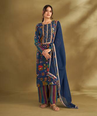 Blue viscose crepe printed kurta sets 2