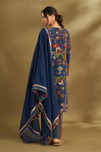 Blue viscose crepe printed kurta sets