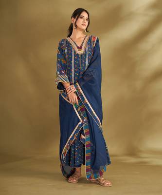 Blue viscose crepe printed anarkali sets 1