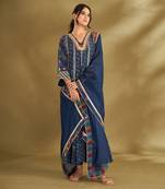 Blue viscose crepe printed anarkali sets