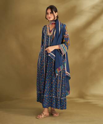 Blue viscose crepe printed anarkali sets 2
