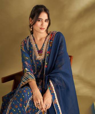 Blue viscose crepe printed anarkali sets 3