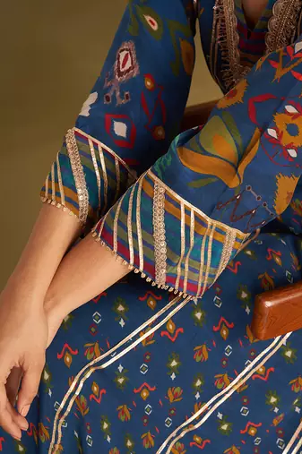 Blue viscose crepe printed anarkali sets