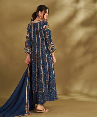 Blue viscose crepe printed anarkali sets 5