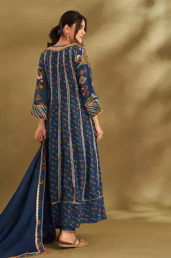 Blue viscose crepe printed anarkali sets
