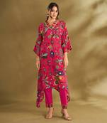 Pink viscose crepe printed kurta sets