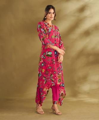 Pink viscose crepe printed kurta sets 2
