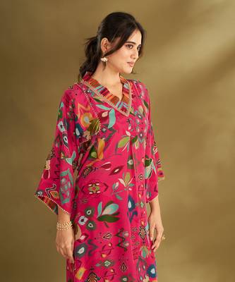 Pink viscose crepe printed kurta sets 3