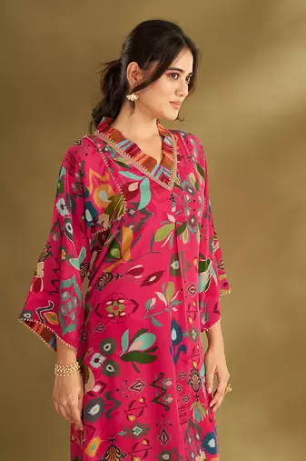 Pink viscose crepe printed kurta sets