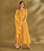 Yellow viscose crepe print anarkali sets