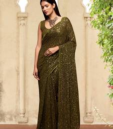 Mehendi Georgette Sequins Work Saree with Blouse