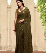 Mehendi Georgette Sequins Work Saree with Blouse