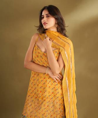 Yellow viscose crepe print sharara sets 4