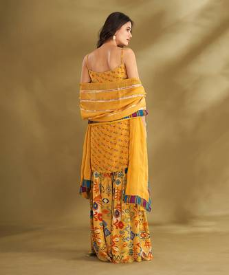 Yellow viscose crepe print sharara sets 5