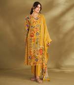 Yellow viscose crepe print a-line kurta set