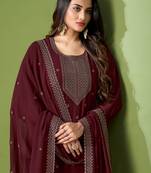 Maroon Embroidered Georgette Semi_Stitched Semi_Stitched Party Wear Salwarsuit