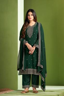 Green Embroidered Georgette Semi_Stitched Semi_Stitched Party Wear Salwarsuit 1