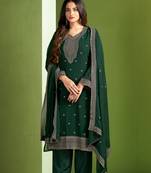 Green Embroidered Georgette Semi_Stitched Semi_Stitched Party Wear Salwarsuit