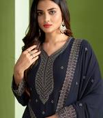 Grey Embroidered Georgette Semi_Stitched Semi_Stitched Party Wear Salwarsuit