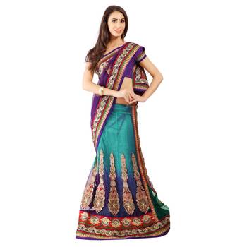   Purple Embroidered Net Saree With Blouse 1