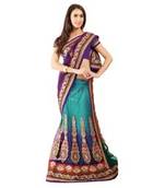   Purple Embroidered Net Saree With Blouse