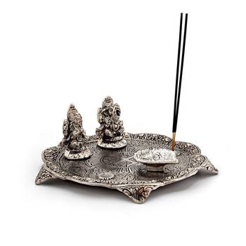 White Metal Lord Laxmi Ganesh With Dia Thali Diwali Gift 317 2