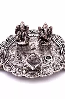 White Metal Lord Laxmi Ganesh With Dia Thali Deepawali Special Gift 320