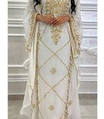 Grand White Kaftan Gown with Gold Stone and Zari Work | Luxury Event Wear