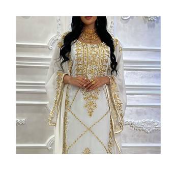 Grand White Kaftan Gown with Gold Stone and Zari Work | Luxury Event Wear 2