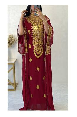 Maroon Embroidered Stone work Stitched Dress Georgette Kaftan Party Wear Wedding Dresses 1